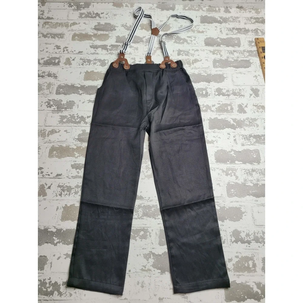 Boy's Suit Ring Bearer Dress Shirt‎ Pants Suspender Tie 7-8 NEW NWT Formal Black